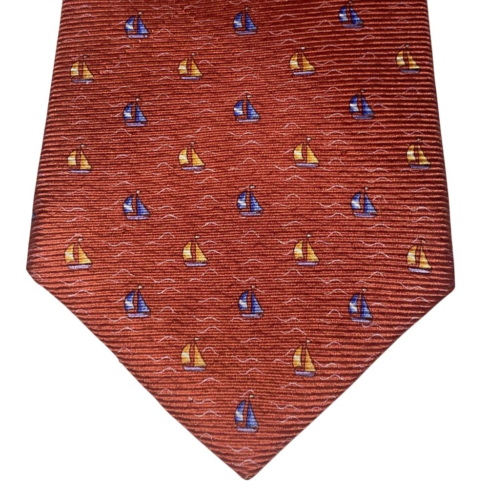 Tommy Hilfiger Silk Tie Nautical Sailboat Pattern Novelty Necktie 61”x3.75"